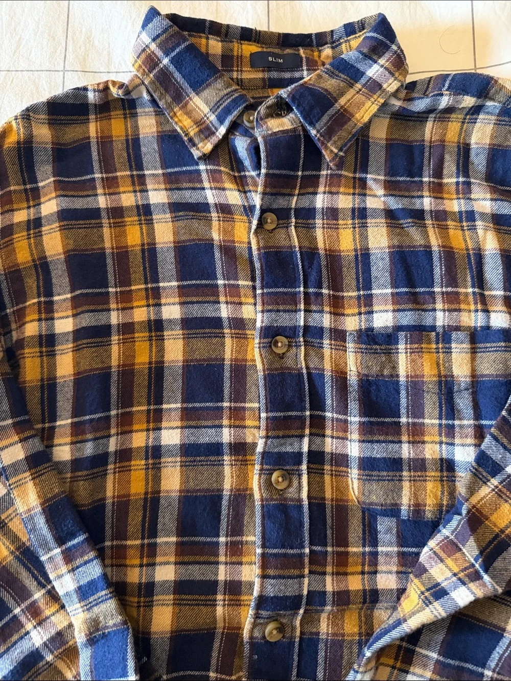 J. Crew Men’s Plaid Flannel Shirt in Navy & Mustard
